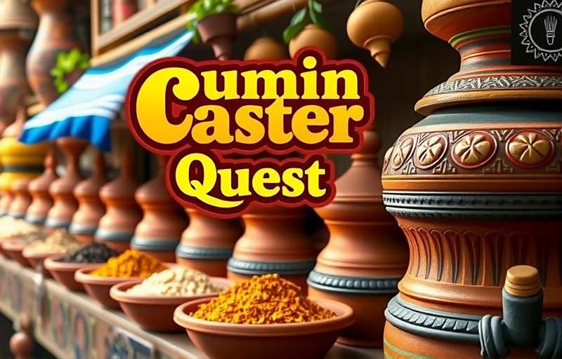 Cumin Master Quest - Spices Adventure Game Cumin Master Quest game cover showing Indian spices market with various spices displayed in traditional clay pots