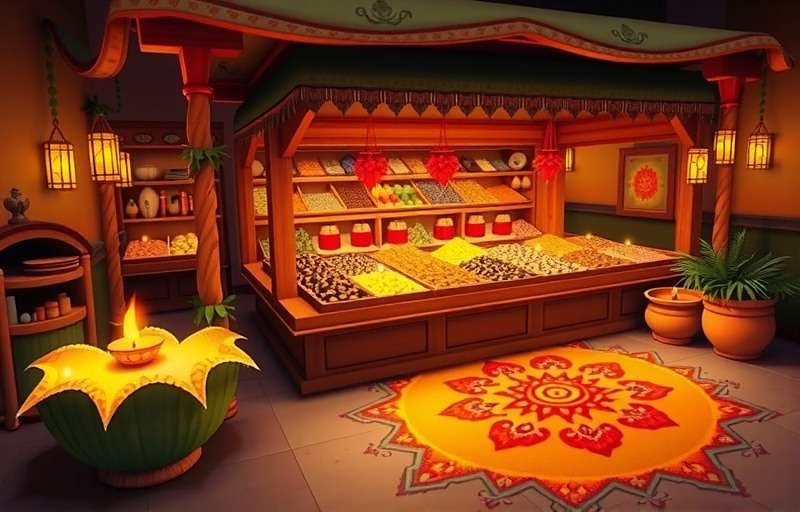 Cumin Master Quest - Diwali Special Event Cumin Master Quest Diwali event screenshot showing a virtual spice market decorated with diyas and rangoli