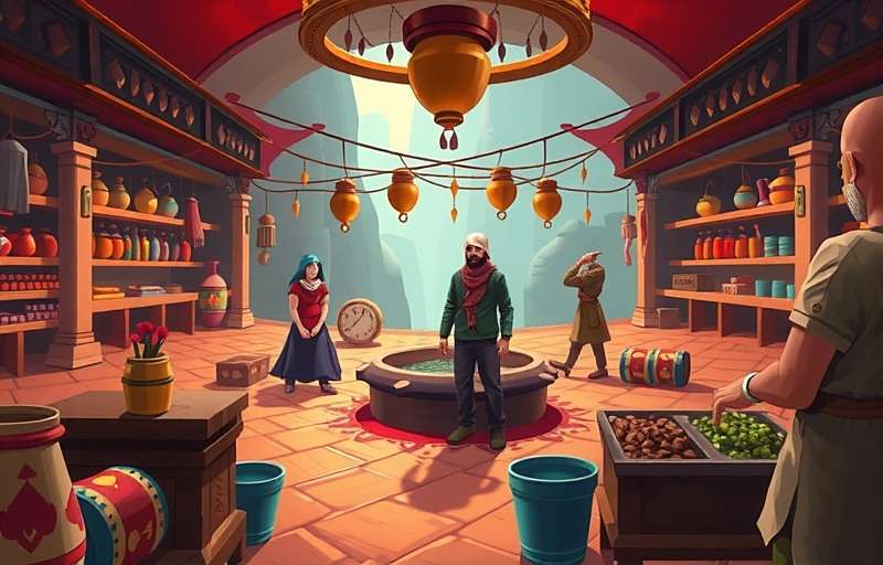 Cumin Master Quest Gameplay - Spice Market Cumin Master Quest gameplay showing a vibrant spice market scene with merchants and customers interacting